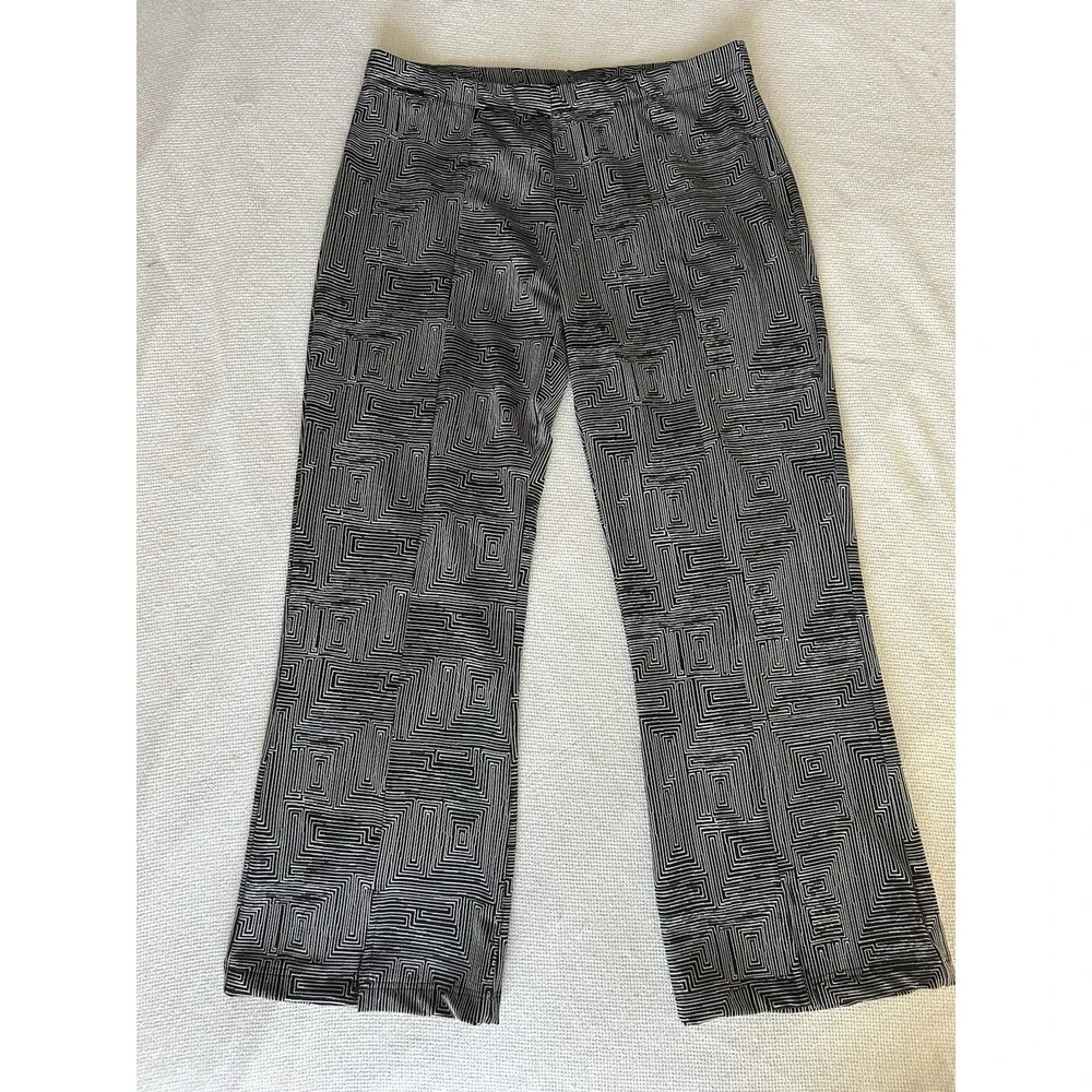 Clara Sun Woo Pull On Black White Geometric Wide Leg Pants Front Slit Size 1X - Picture 3 of 7